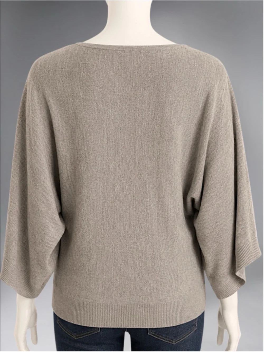 New York & Company Taupe Bell Batwing Sleeve V-Neck Sweater